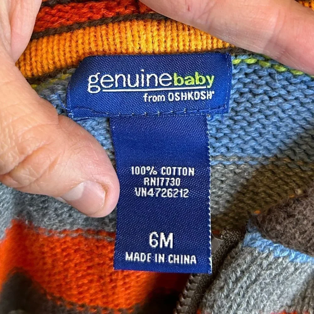 5 for $25🔥Baby Size 6‎ Month Striped Genuine Baby by Oshkosh Hooded Sweater